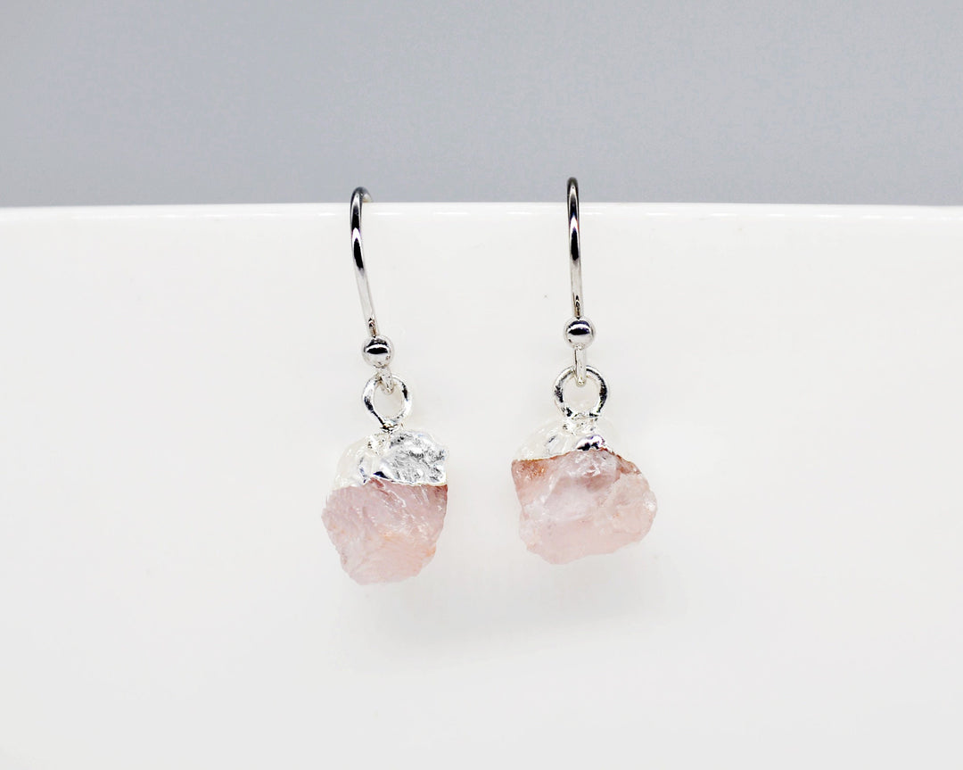 Raw Rose Quartz Earrings, October Birthstone Earrings, Bridesmaid earrings, October Birthday Gift, Natural Rose Quartz Jewelry Set