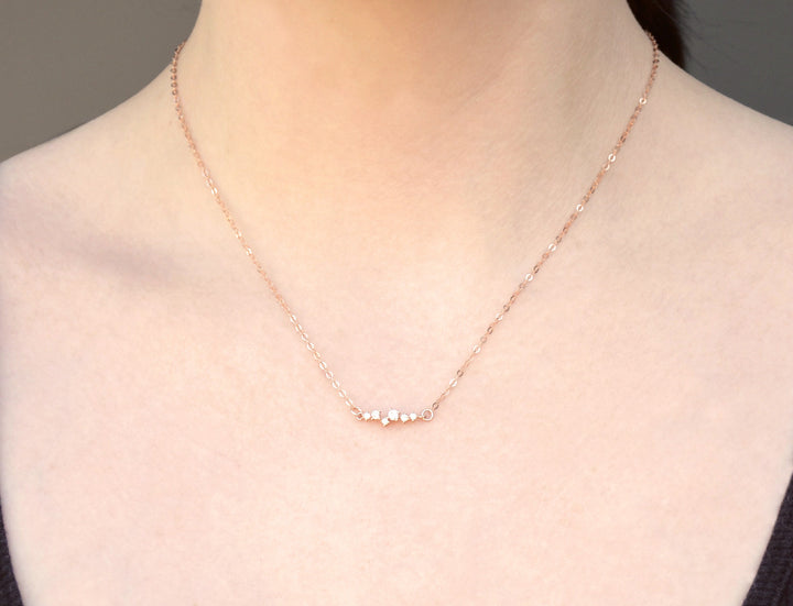 Tiny CZ Diamond Cluster Necklace, Layering Necklace, Bridesmaid Gift, Minimalist Necklace, Gift for Her, In Gold, Rose Gold and Silver