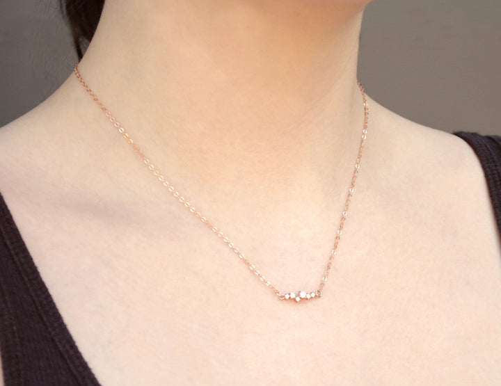 Small CZ Diamond Cluster Necklace, Bridesmaid Gift, Layering Necklace, Minimalist Necklace, Gift for Her, In Gold, Rose Gold and Silver