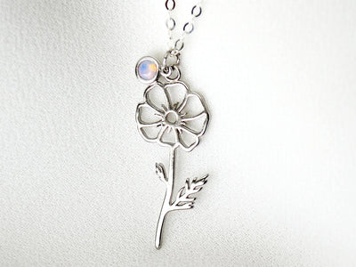 October Birth Flower Necklace, Cosmos Birth Flower Necklace, Birthday Gift for Her, Birthstone Stone Necklace, Bridesmaid Gift,