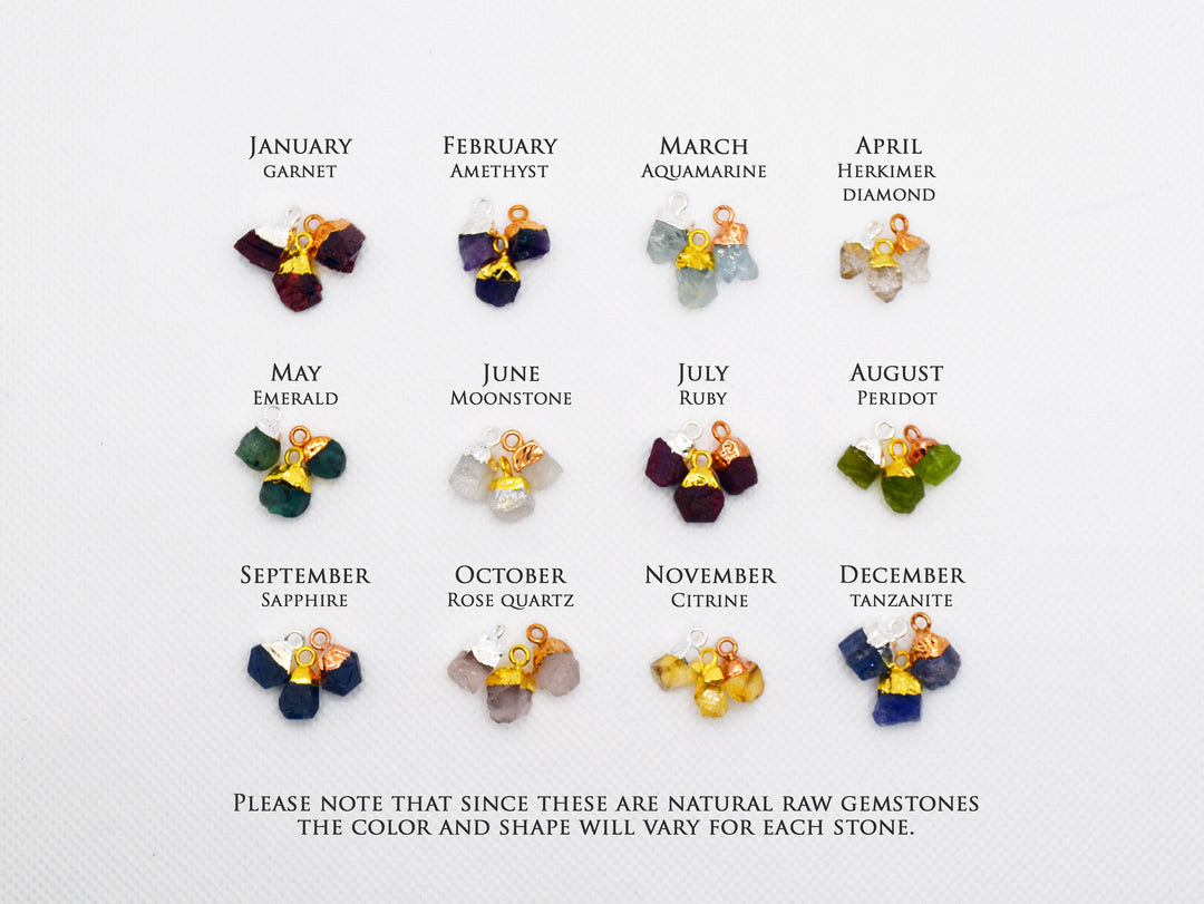 Raw Birthstone Huggie Earrings, Raw Crystal Hoops Earrings