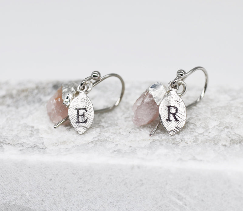 Raw Rose Quartz Earrings, October Birthstone Earrings, Bridesmaid earrings, October Birthday Gift, Natural Rose Quartz Jewelry Set