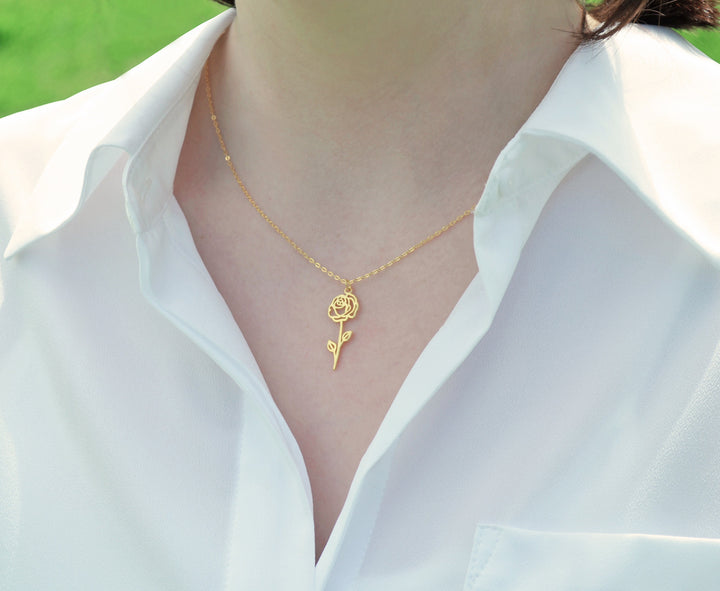 January Birth Flower Necklace, Snowdrop Flower Necklace, Birth Flower with Birthstone Stone Necklace, January Birthday Gift for Her