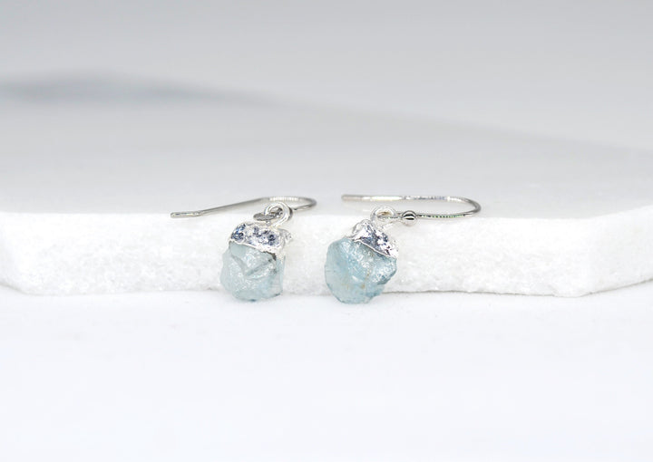 Raw Aquamarine Earrings, Personalized Aquamarine Birthstone Earrings, March Birthday Gift, Boho Earrings, Natural Aquamarine Jewelry Set