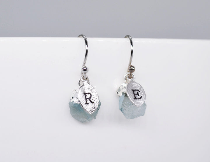 Raw Aquamarine Earrings, Personalized Aquamarine Birthstone Earrings, March Birthday Gift, Boho Earrings, Natural Aquamarine Jewelry Set