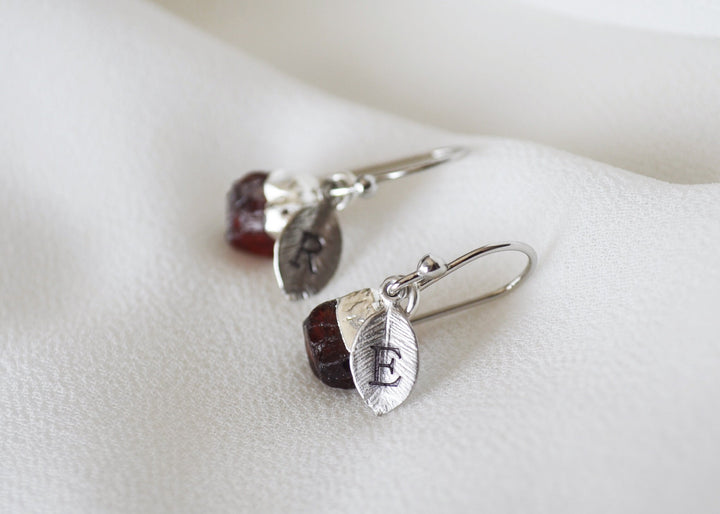 Raw Garnet Earrings, Personalized Garnet Birthstone Earrings, January Birthday Gift, Boho Earrings, Natural Garnet Jewelry Set