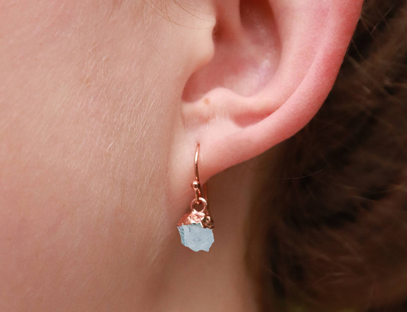 Raw Aquamarine Earrings, Personalized Aquamarine Birthstone Earrings, March Birthday Gift, Boho Earrings, Natural Aquamarine Jewelry Set