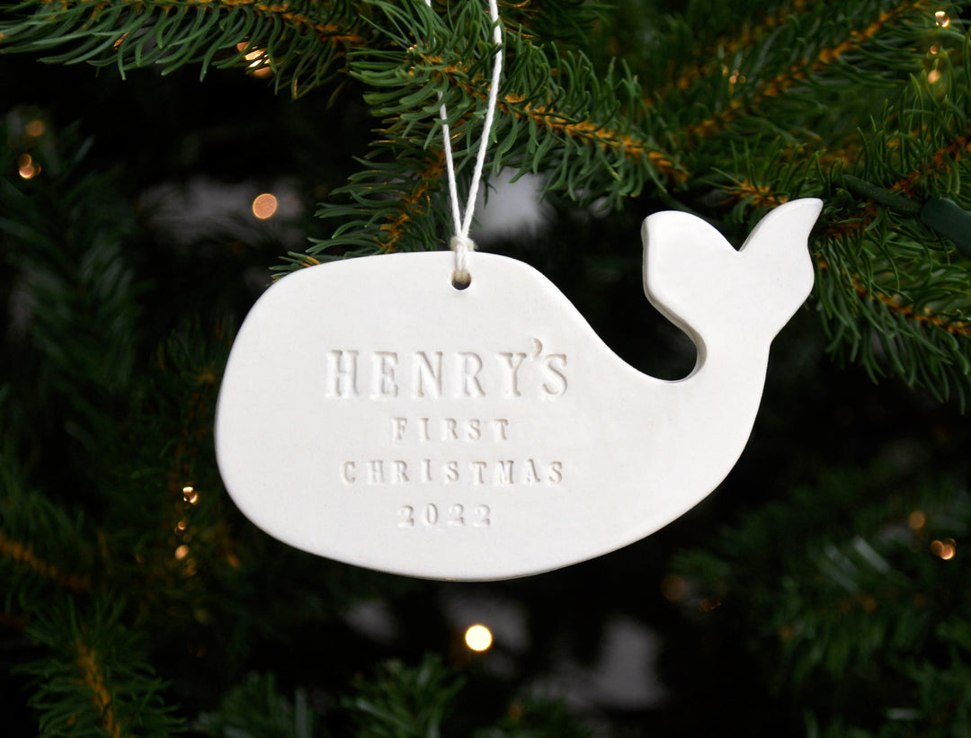 Whale Ornament, Personalized Baby's First Christmas Ornament