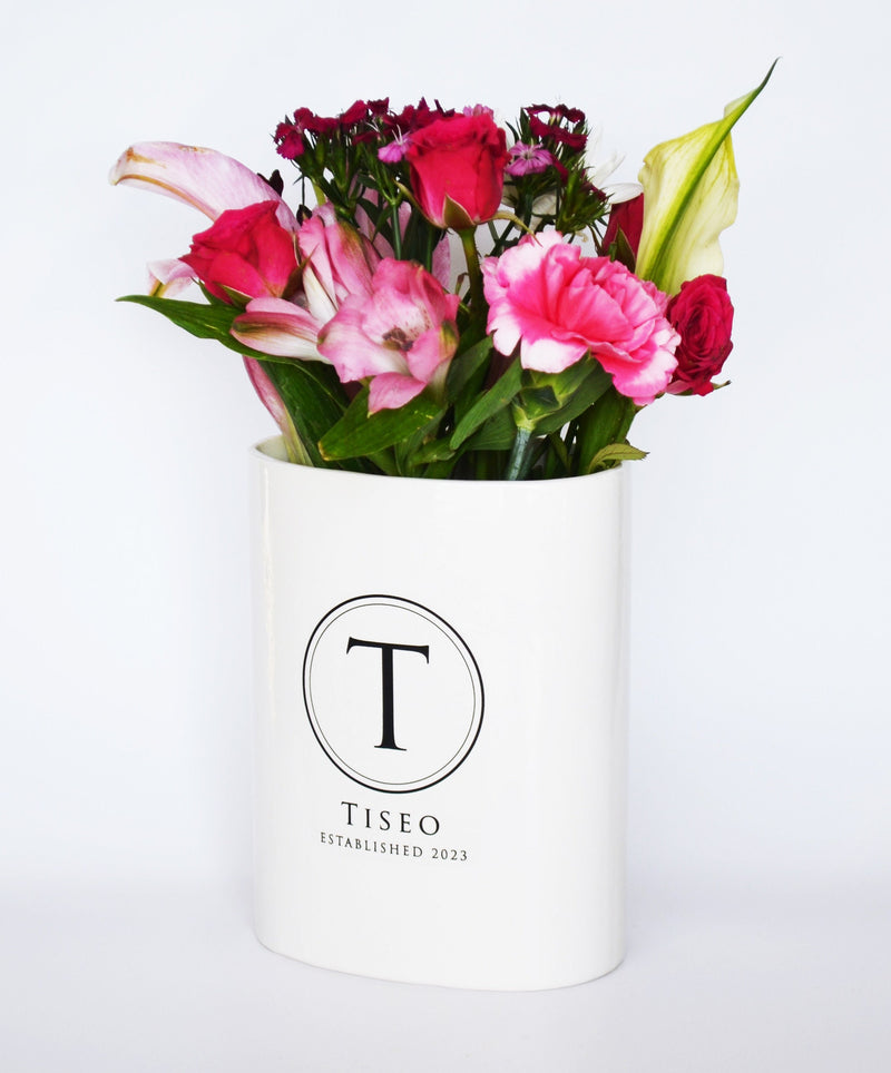 Personalized Anniversary Vase, Ceramic Oval Wedding Vase