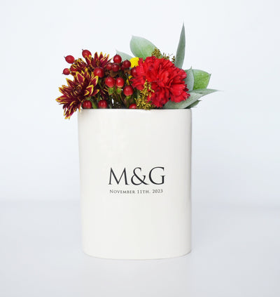 Personalized Anniversary Vase, Ceramic Oval Wedding Vase