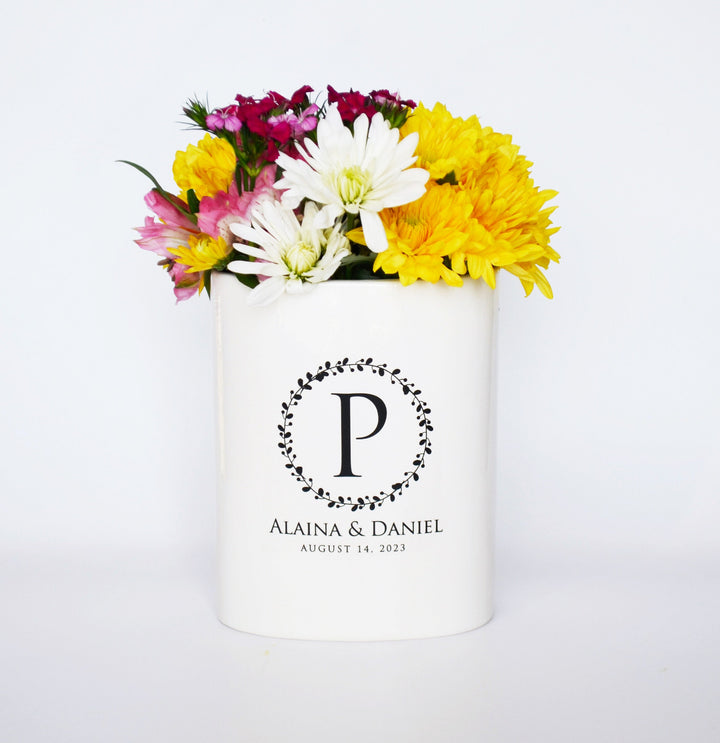 Personalized Anniversary Vase, Ceramic Oval Wedding Vase