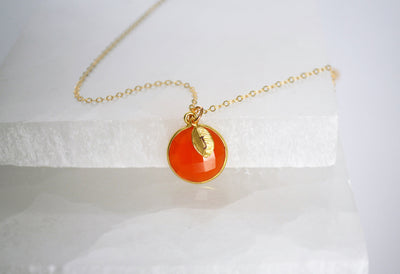 Personalized Carnelian Necklace, Round July Birthstone Necklace, 18K Gold Filled