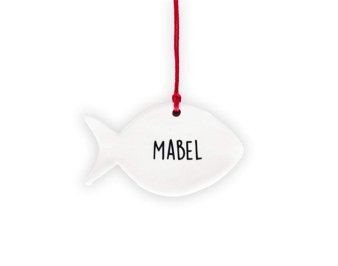 Personalized Cat Christmas Ornament, Fish Shaped Ornament