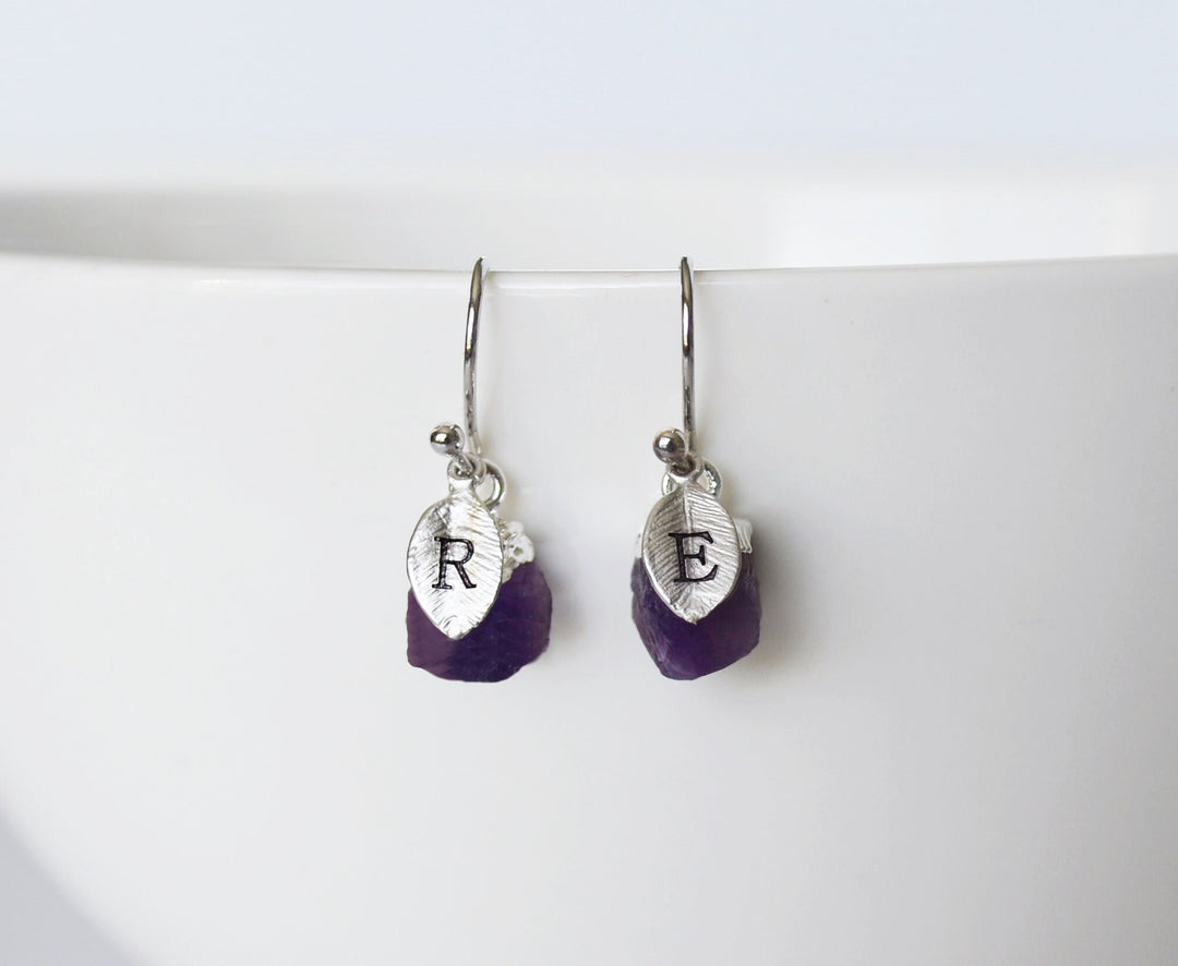 Raw Amethyst Earrings, Personalized Amethyst February Birthstone Earrings