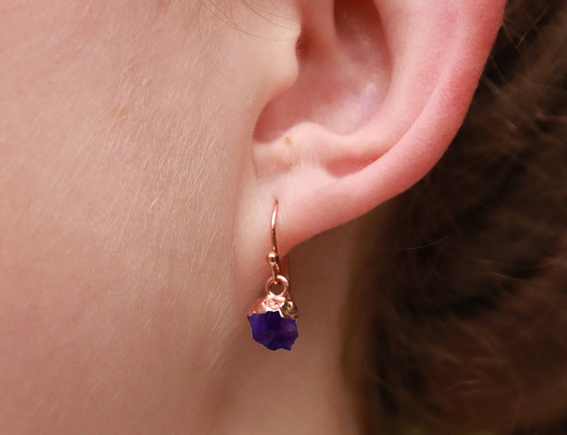 Raw Amethyst Earrings, Personalized Amethyst February Birthstone Earrings