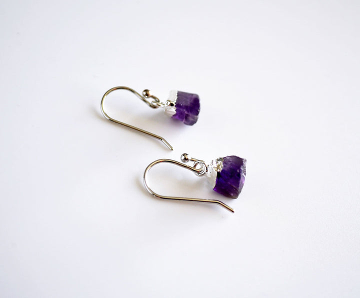 Raw Amethyst Earrings, Personalized Amethyst February Birthstone Earrings