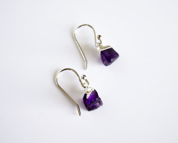 Raw Amethyst Earrings, Personalized Amethyst February Birthstone Earrings