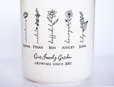 Birth Month Flower Personalized Outdoor Flower Pot, LARGE Size - Color