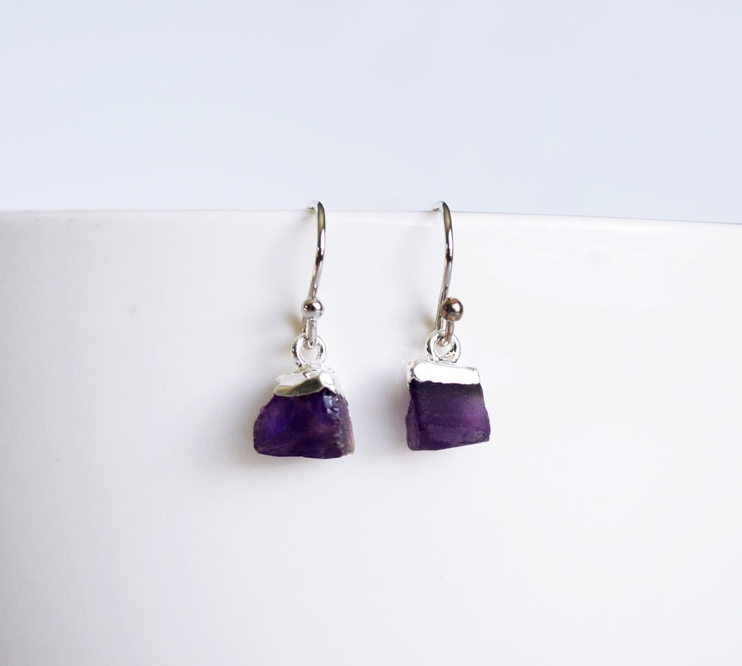 Raw Amethyst Earrings, Personalized Amethyst February Birthstone Earrings