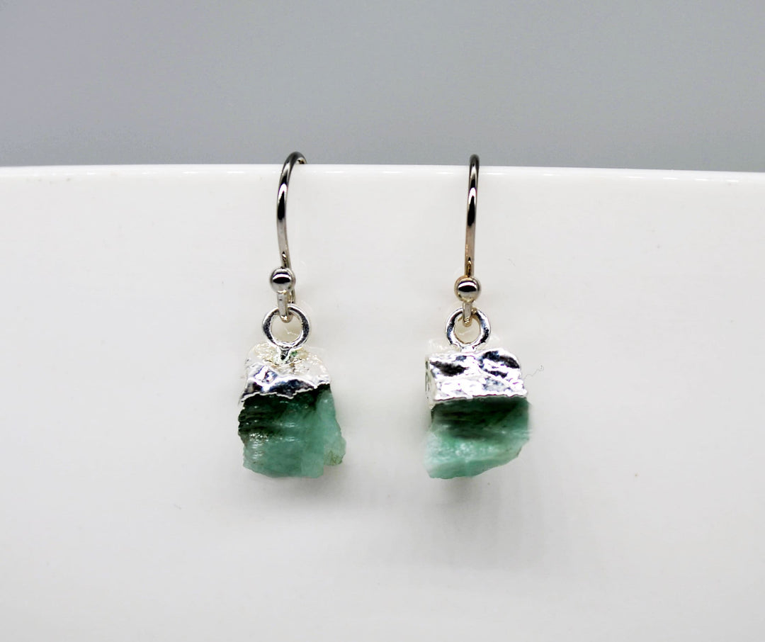 Raw Genuine Emerald Earrings, Personalized May Birthstone Earrings