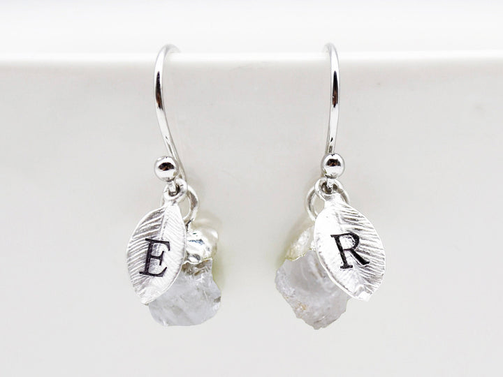 Raw Herkimer Diamond Earrings, Personalized April Birthstone Earrings