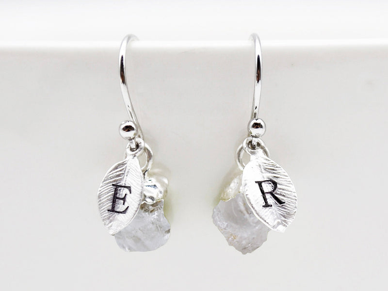 Raw Herkimer Diamond Earrings, Personalized April Birthstone Earrings