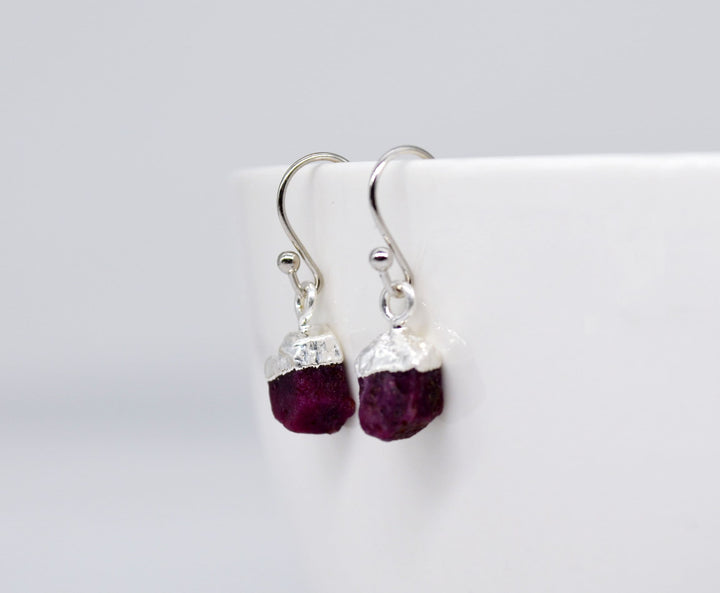 Raw Genuine Ruby Earrings, Personalized July Birthstone Earrings