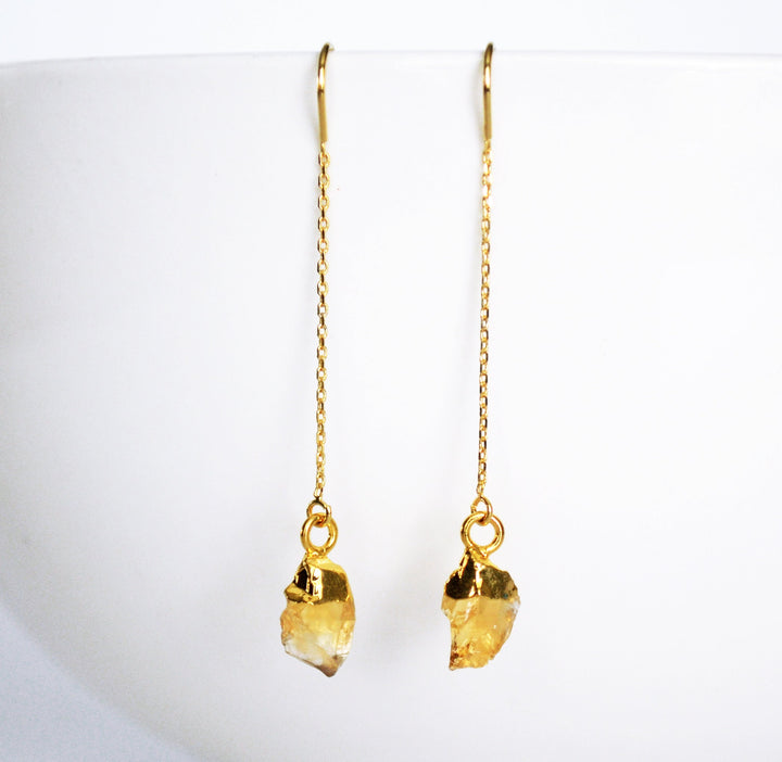 Raw Citrine Threader Earrings, Citrine Birthstone, November Birthday Gift