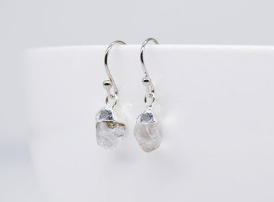 Raw Herkimer Diamond Earrings, Personalized April Birthstone Earrings