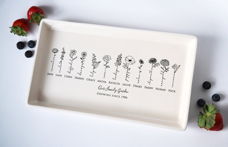 Garden of Love Flower Platter, Personalized Our Family Garden Tray