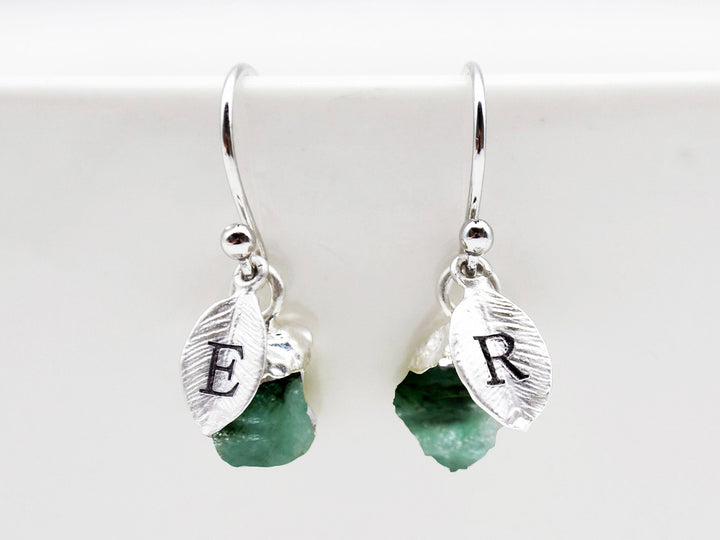 Raw Genuine Emerald Earrings, Personalized May Birthstone Earrings