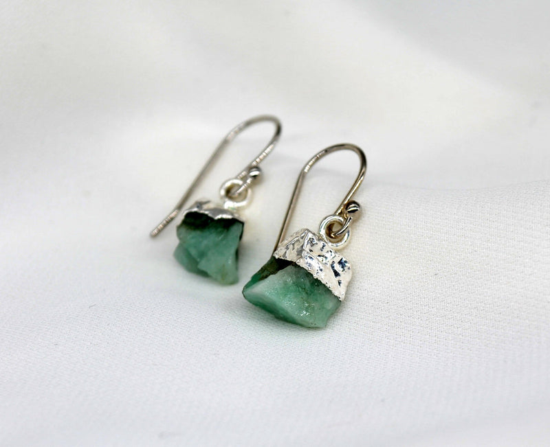 Raw Genuine Emerald Earrings, Personalized May Birthstone Earrings