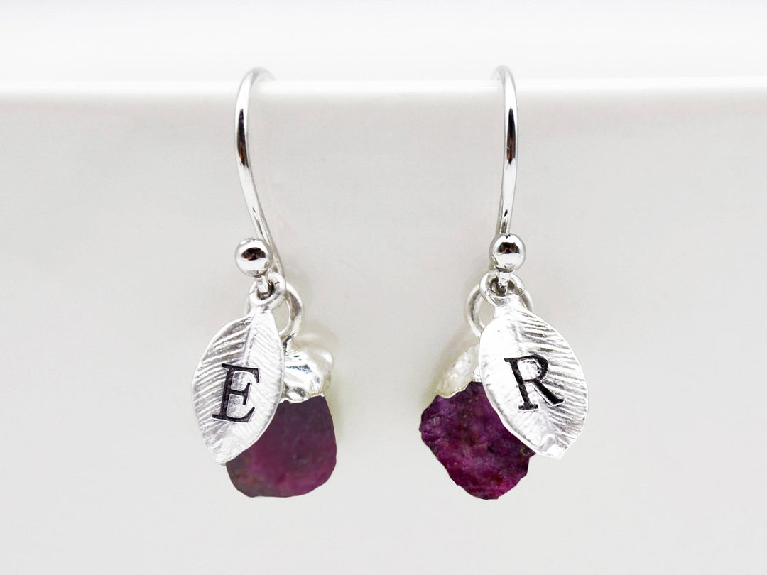 Raw Genuine Ruby Earrings, Personalized July Birthstone Earrings