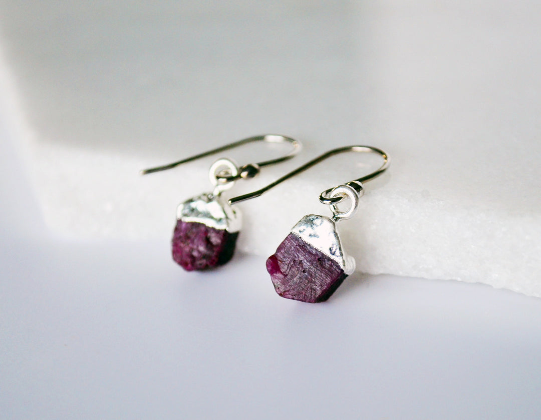 Raw Genuine Ruby Earrings, Personalized July Birthstone Earrings