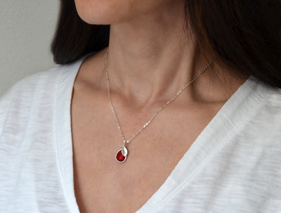Garnet Necklace, January Teardrop Birthstone Necklace