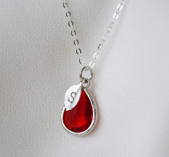 Garnet Necklace, January Teardrop Birthstone Necklace