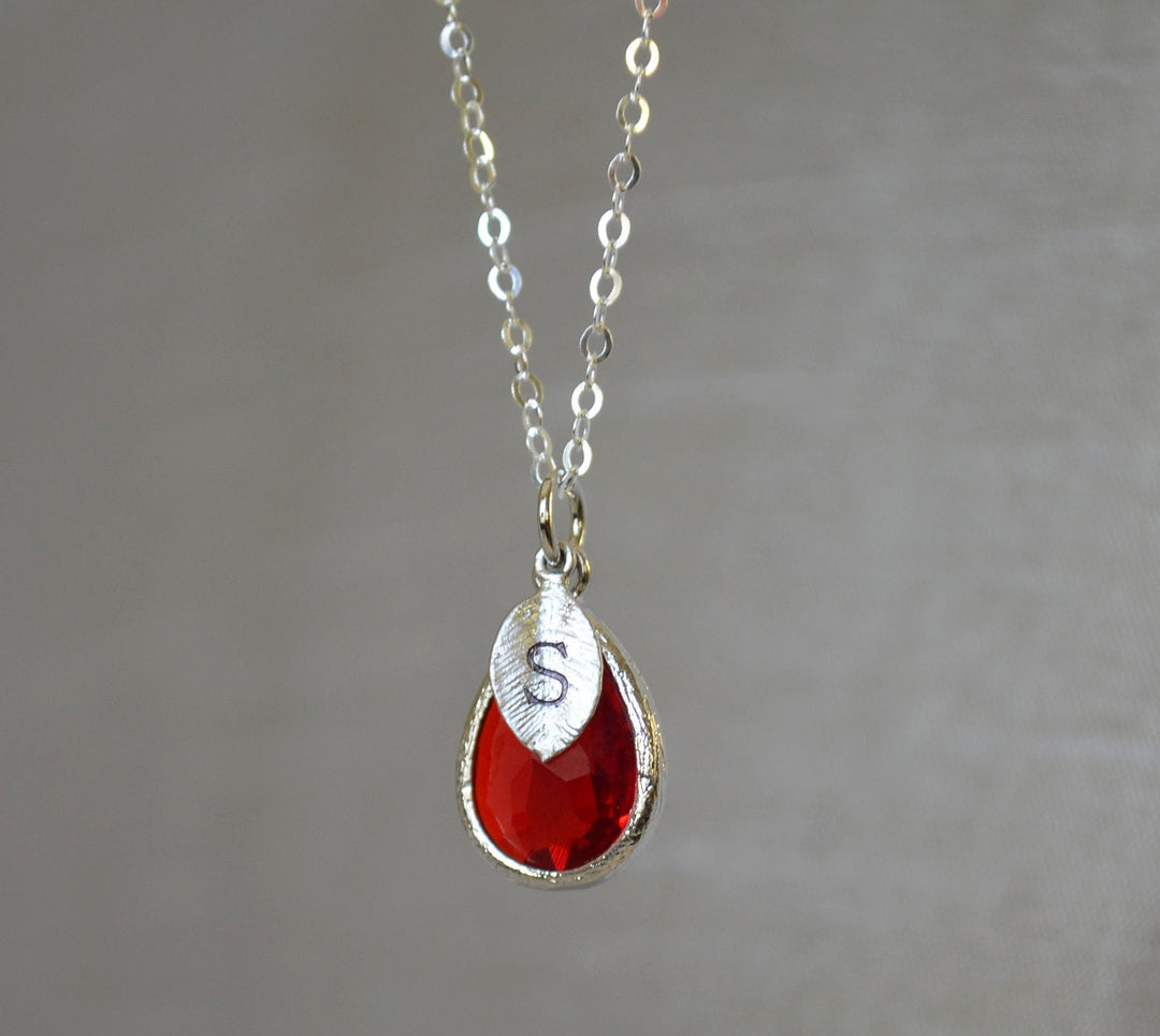 Garnet Necklace, January Teardrop Birthstone Necklace