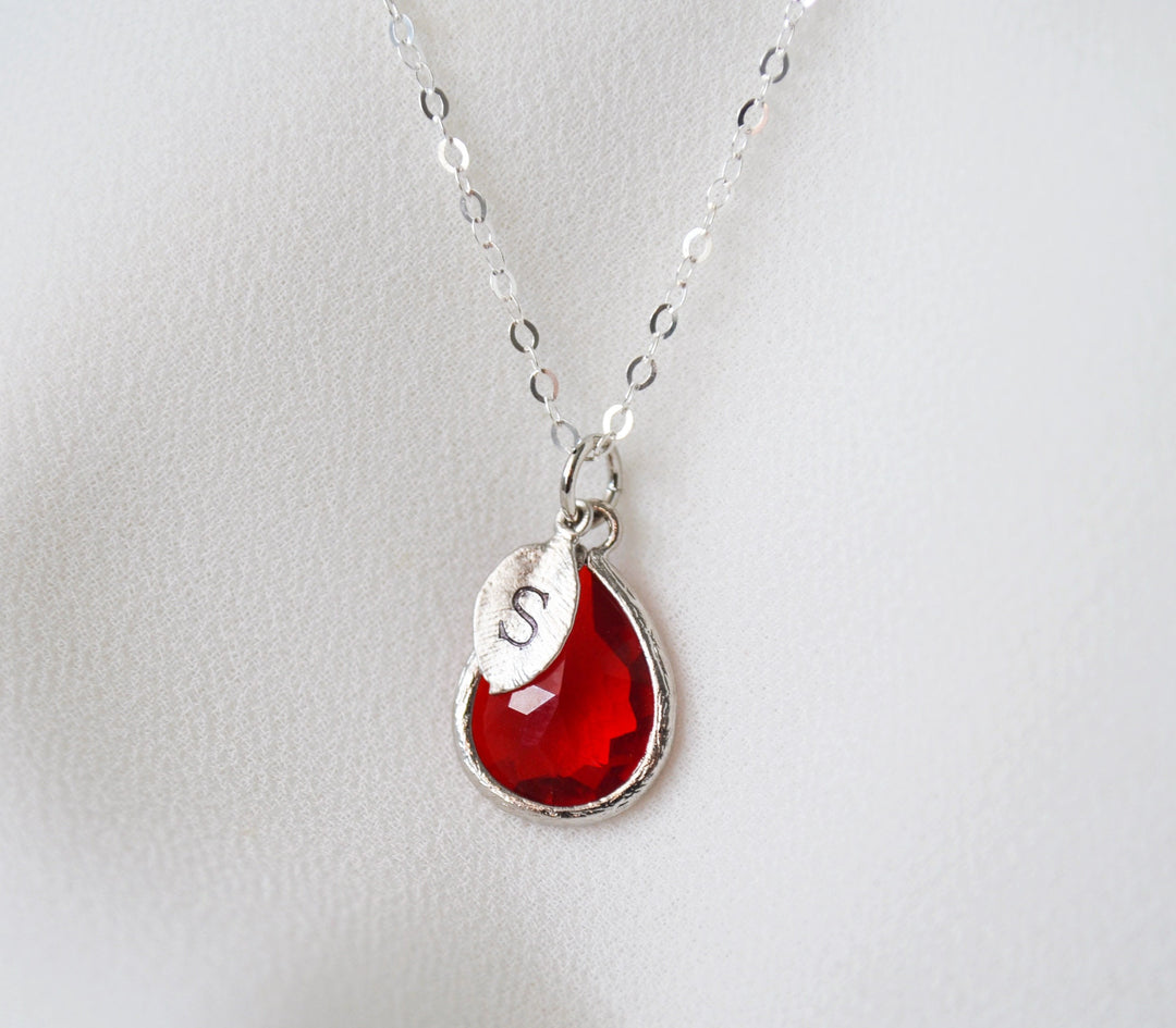 Garnet Necklace, January Teardrop Birthstone Necklace