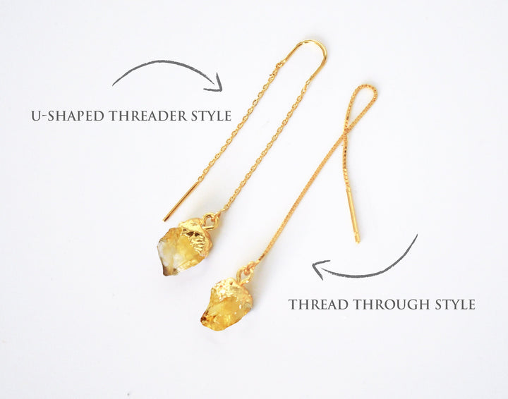 Raw Citrine Threader Earrings, Citrine Birthstone, November Birthday Gift