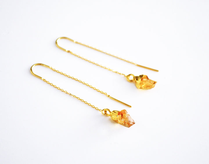 Raw Citrine Threader Earrings, Citrine Birthstone, November Birthday Gift