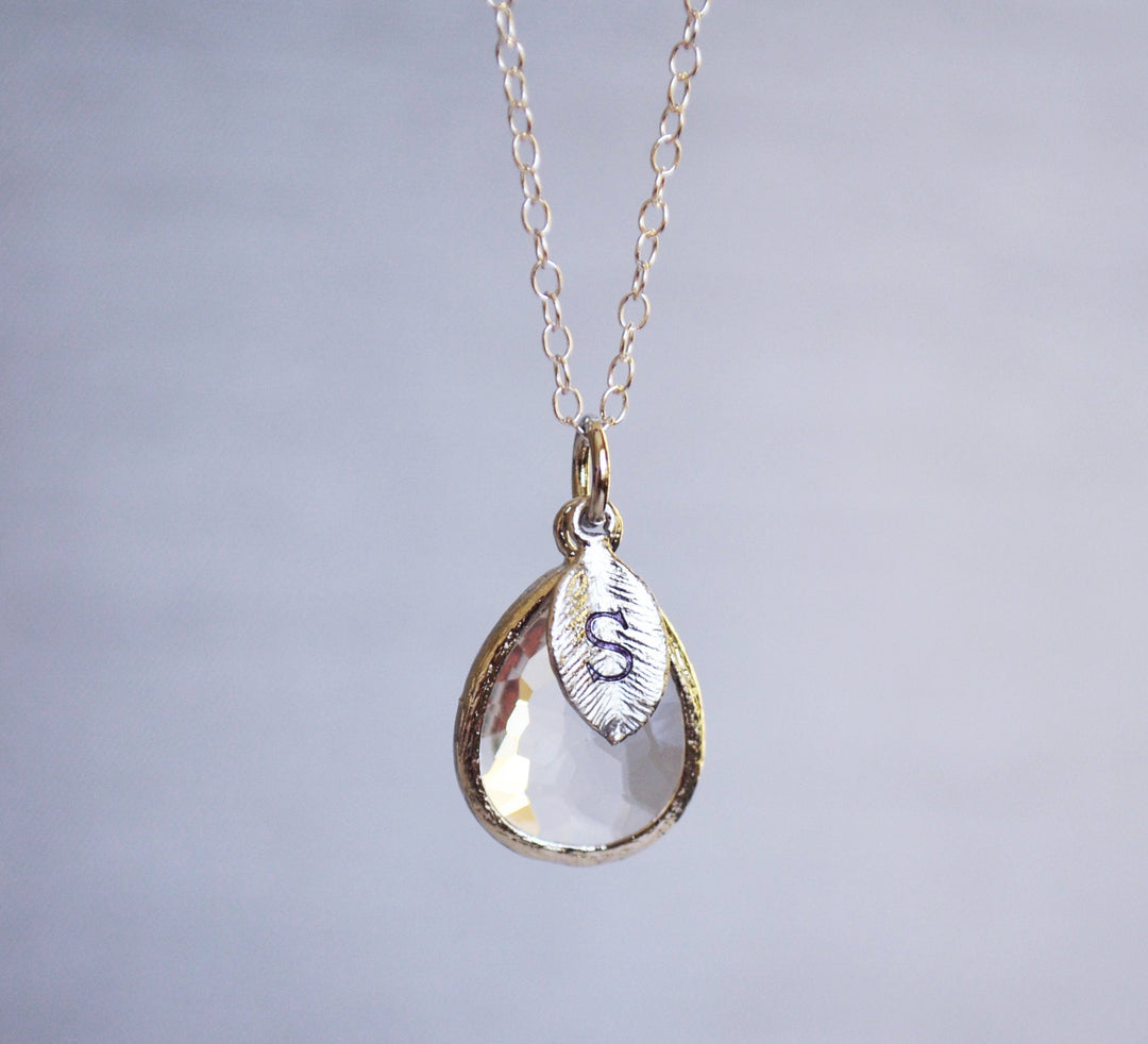 Diamond Necklace, April Teardrop Birthstone Necklace