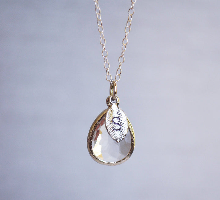 Diamond Necklace, April Teardrop Birthstone Necklace