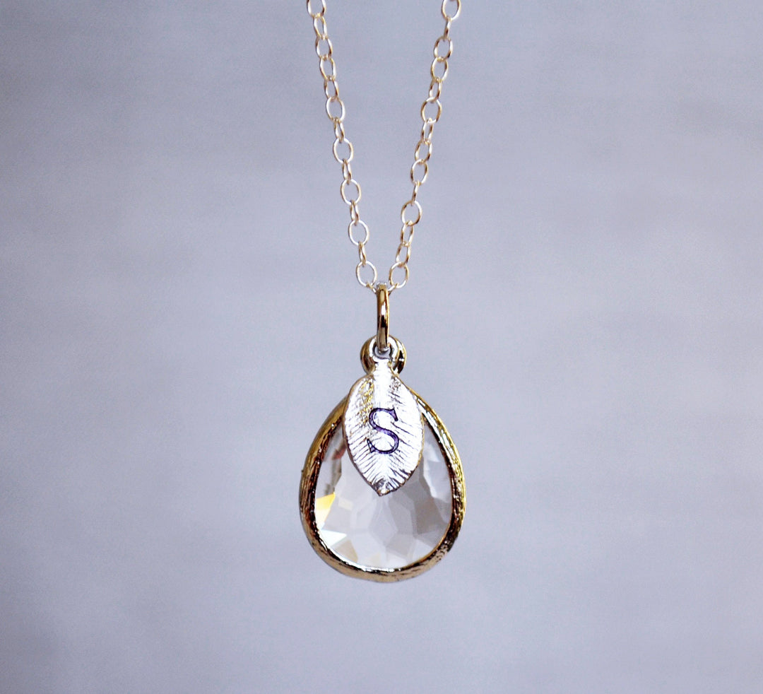 Diamond Necklace, April Teardrop Birthstone Necklace