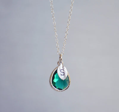 Emerald Necklace, May Teardrop Birthstone Necklace
