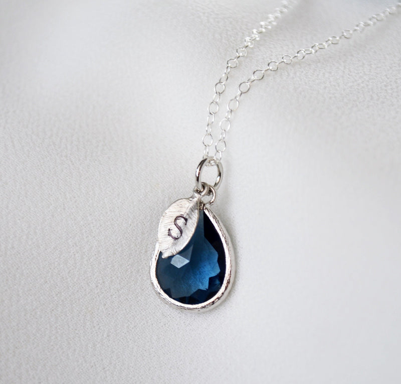Sapphire Necklace, September Teardrop Birthstone Necklace