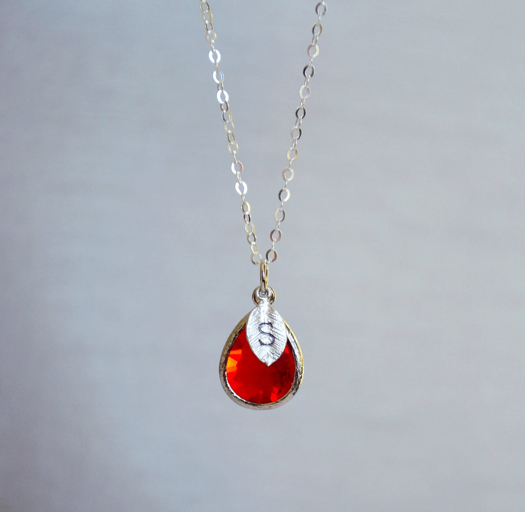 Garnet Necklace, January Teardrop Birthstone Necklace