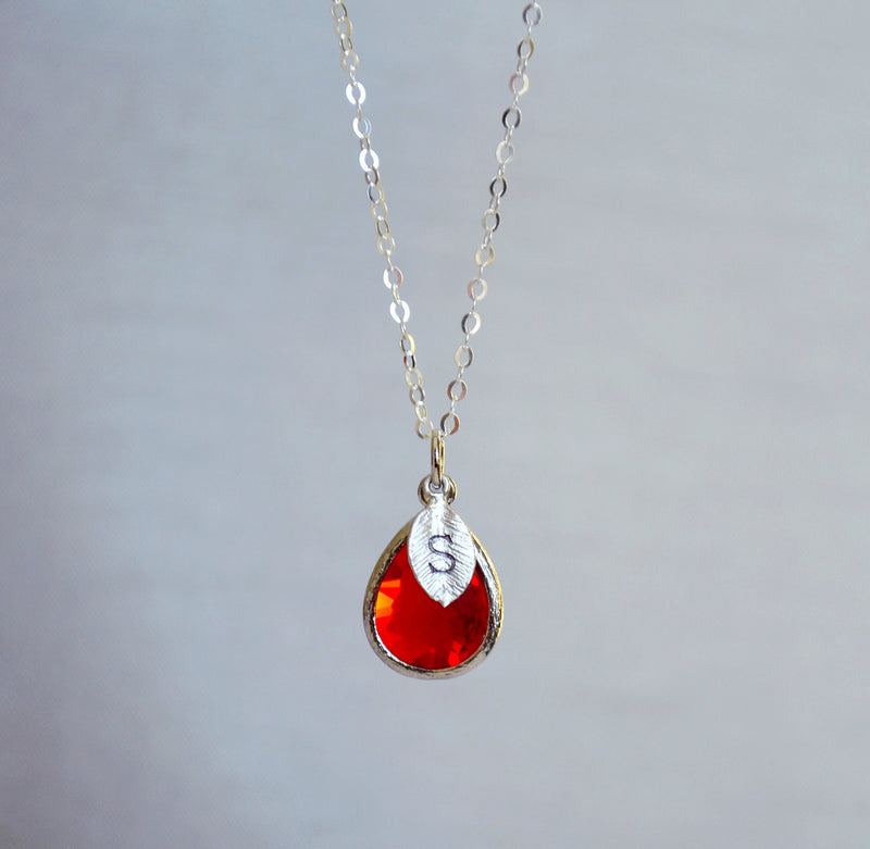 Garnet Necklace, January Teardrop Birthstone Necklace