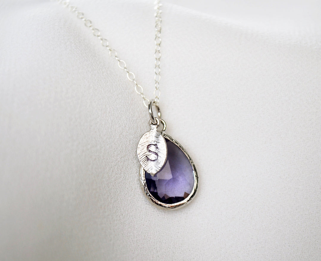 Amethyst Necklace, February Teardrop Birthstone Necklace