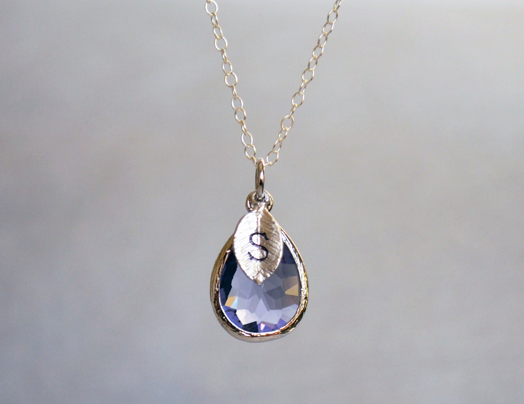 Amethyst Necklace, February Teardrop Birthstone Necklace