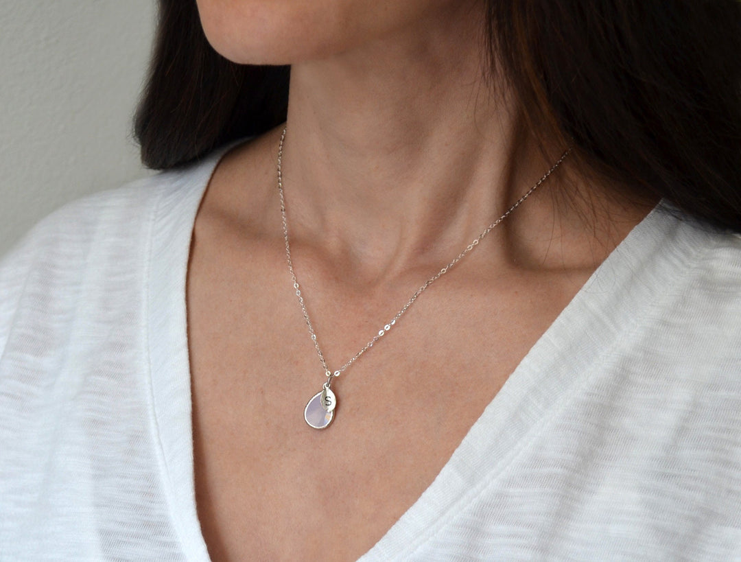 Pink Opal Necklace, October Birthstone Necklace Teardrop